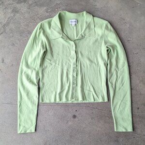 Aritzia Sunday Best Cece Sweater Button Up Polo Sweater Sagebrush Green medium